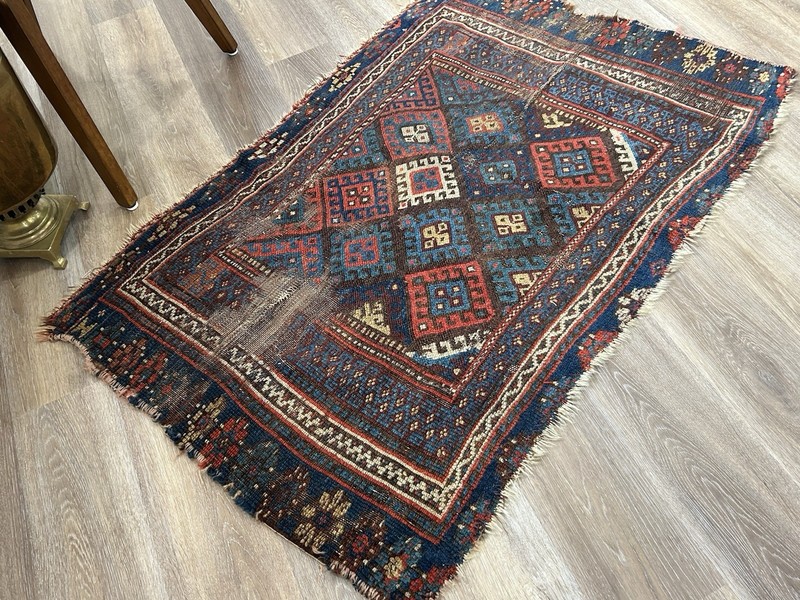 Antique Kurdish Tribal Hand Knotted Wool Rug 30x48 Geometric Medallion gallery