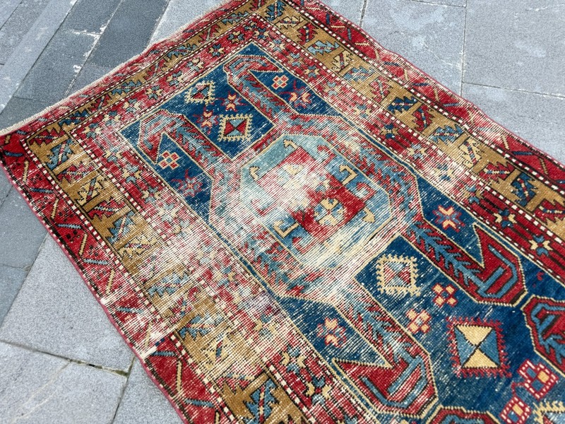 Vintage Turkish Runner Rug 3.3x10.1 ft Distressed Tribal Hallway Carpet Wool Rug gallery