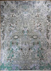 Handmade Green Grey Blue Modern Contemporary Abstract Wool and Silk Rug 9×12