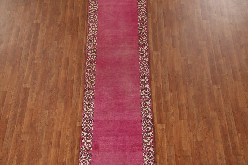 Bordered 10 ft Runner Rug 3x10 Pink Wool Hand-made Classic Carpet gallery