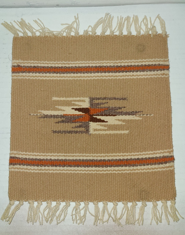 Vintage Native American Sampler Table Rug Chimayo 10x12 inch gallery