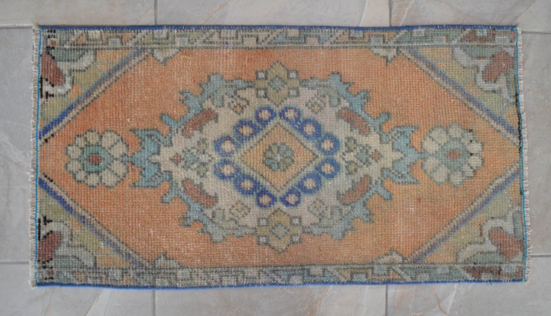 Vintage Distressed Small Area Rug Hand Knotted Oushak Rugs Yastik - 1'5" x 2'9" gallery