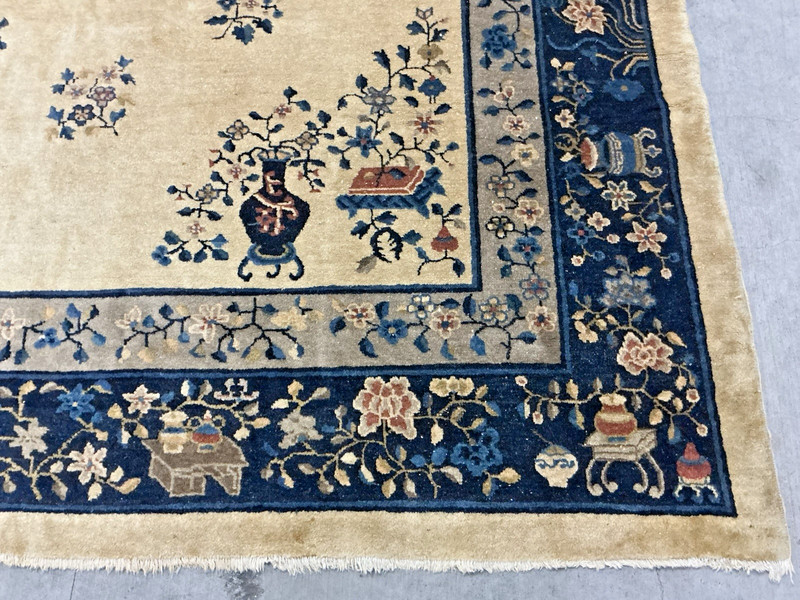 ANTIQUE CHINESE PEKING ORIENTAL RUG 9' X 12' BEIGE BACKGROUND gallery