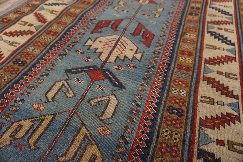 3'x9' Antique Mid 19th Century Light Blue Caucasian Shirvan Hallway Runner Rug gallery