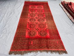 4’8×9’6 ft Turkoman Bokhara All-Over Elephant Foot Gul Handknotted Wool Vintage