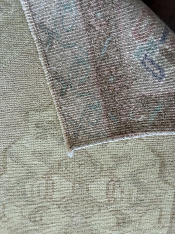 Powder Room Bedside Small Rug 2x3 Vintage Turkish Oushak Ivory Cream Wool Mat gallery