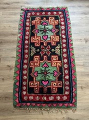 VINTAGE Turkish Yastik Oushak Kurdish Kars Rug Multicolor Colorful 7ft x 3.5ft