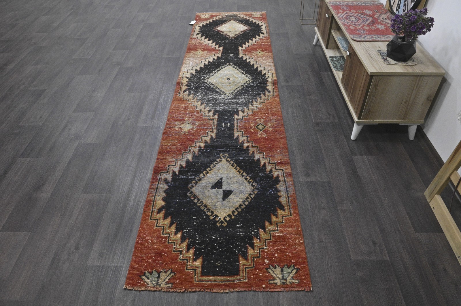 Vintage Turkish Runner Rug 2x10ft RED Handmade Anatolian Oushak Hallway Wool gallery