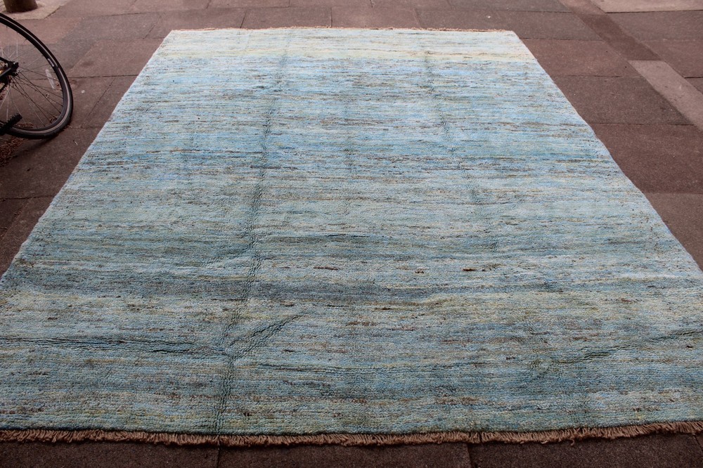 Vintage Traditional Hand Made Oriental Gabbe Wool Blue Large Carpet 296x235cm
