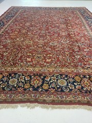 Antique Oriental Hand-Knotted Wool Area Rug Red/Navy Blue/Green/Blue 11’10” x 15
