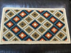 Vintage Wool Hand Hooked WOOL RUG Mat Runner 23×13″ Turquoise Orange Brown Geo