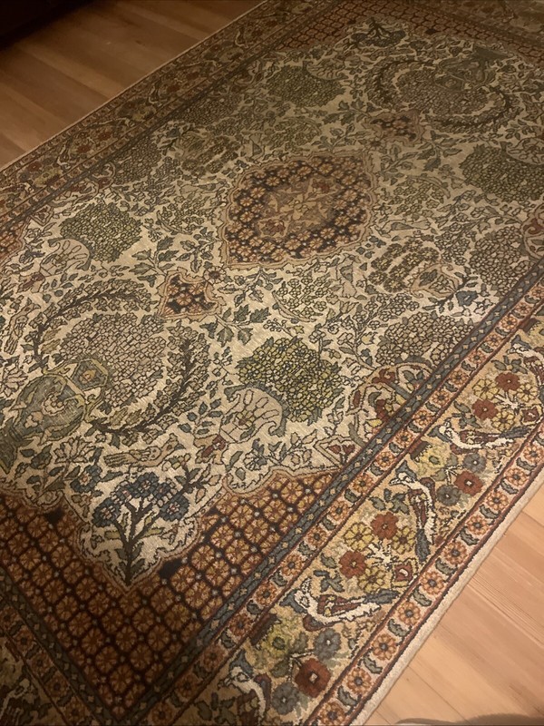 Antique Oriental Silk 74” X 49” Birds Flowers More Than 100 Years Old Rug gallery