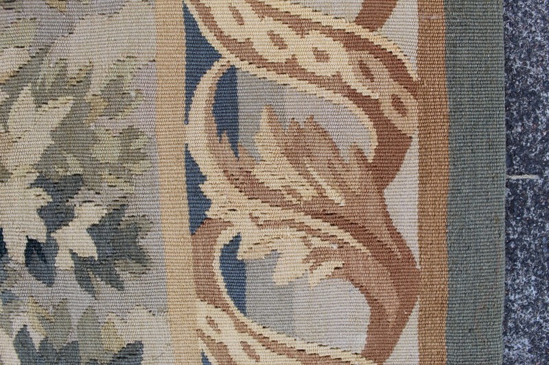 Vintage Hand Made French Design Original Wool Green Aubusson Tapestry 186x180cm gallery