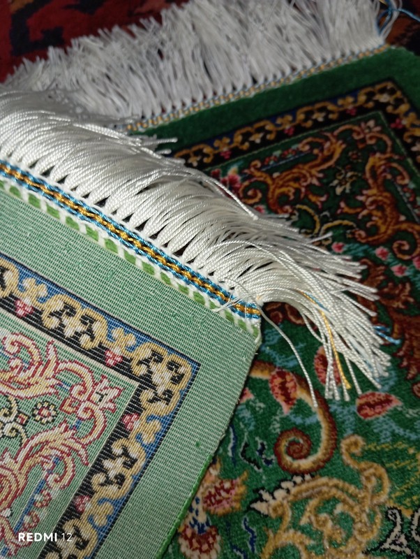 Sherazi Silk Machine Made Rug 1.3x1.3ft Persian Horse Pictorial Emerald Green Ma gallery