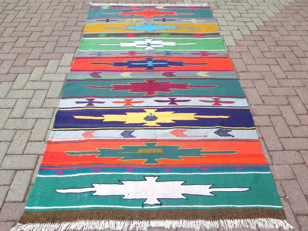 Vintage Turkish Kilim Wool, Area Rugs, Handmade Afion Rug, Large Carpet 54"x101"