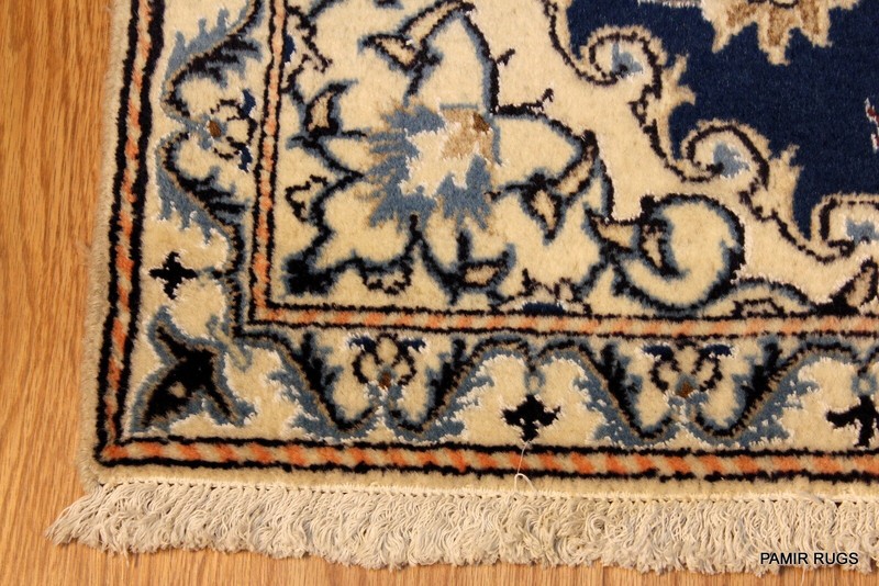 3x5 ft. Fine Quality Genuine NAIN Rug. Wool & Silk Beige Blue Border Rug #2HR gallery