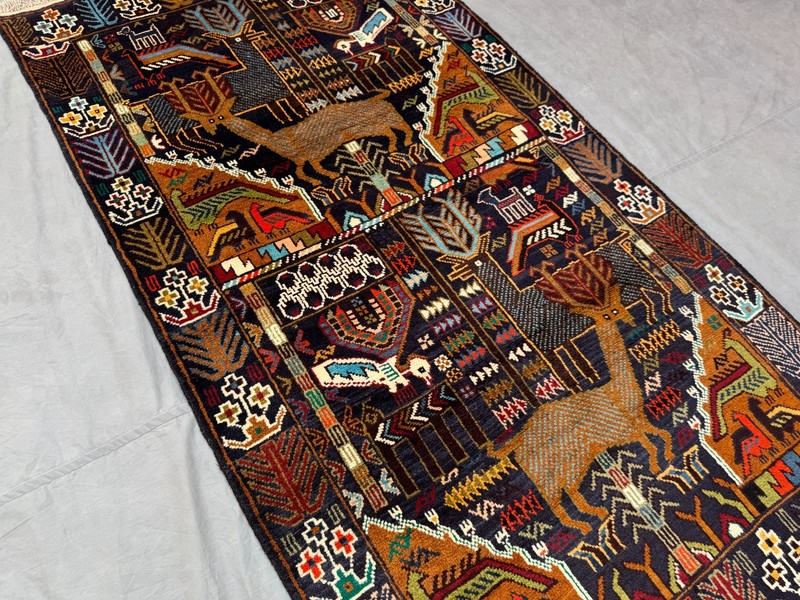 3'7x6'5 ft Vintage Caucasian Pictorial Animal Tribal Hand Knotted Wool Area Rug gallery