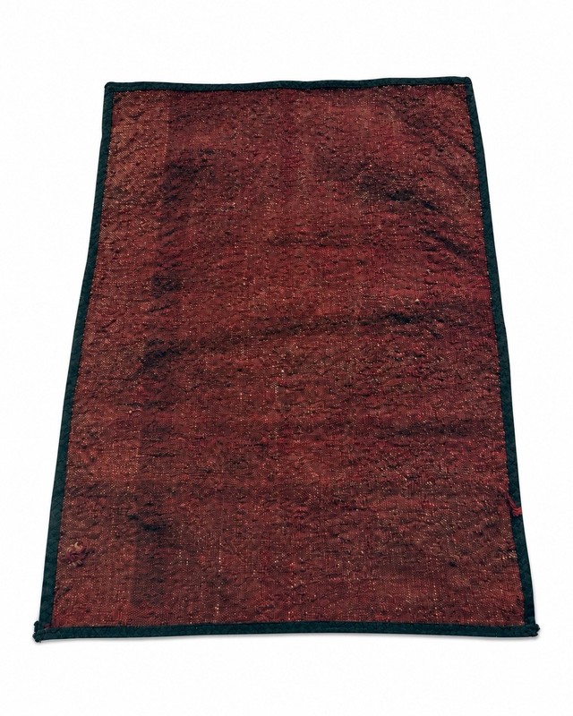 Vintage Afghan Wool Silk Kilim Rug Mat Handmade Minimalist Burgundy Red 18x22 in gallery