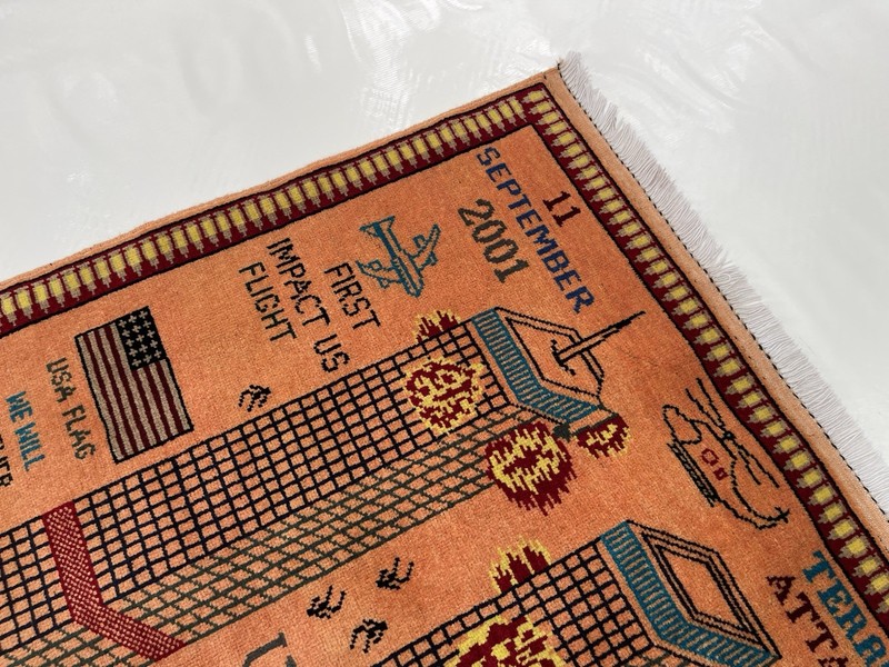 #599 Handmade rug 9/11 twin towers War Rug Afghan War Rug Handicrafts 128x95 Cm gallery