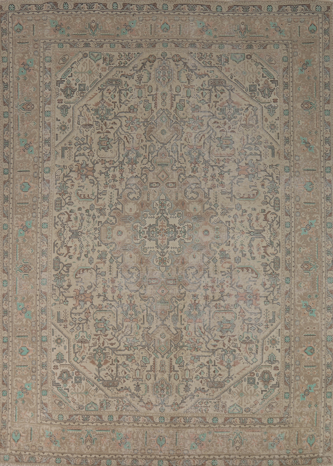 Traditional Vintage Muted Geometric Handmade Wool Tebriz Rug Area Carpet 8x11 gallery