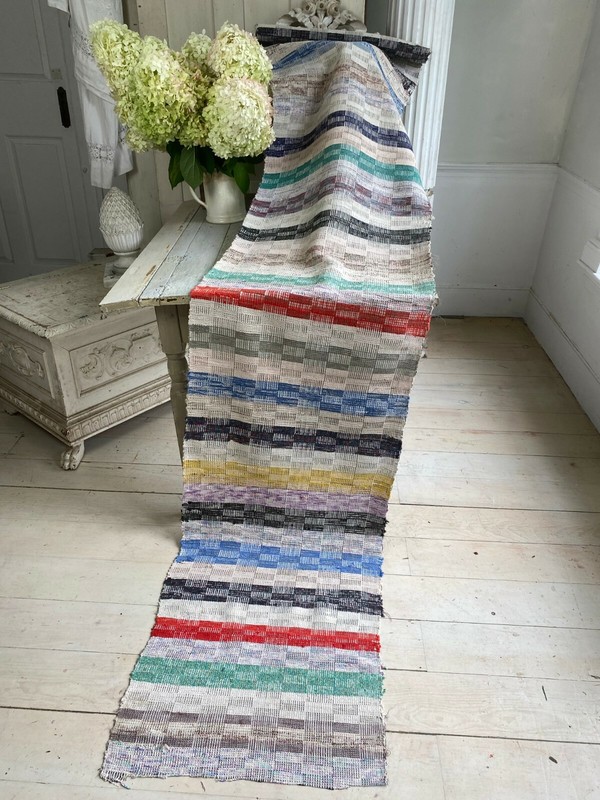Rag Rug textile European vintage hallway carpet hand woven Antique gallery