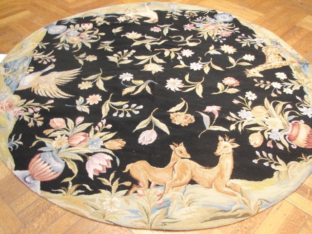 Round Needlepoint Hand-Woven 6x6 Nature Wildlife Modern Area Rug PIX-10333 gallery