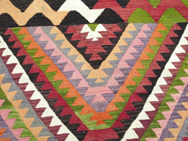 Authentic Vintage Turkish Wool Carpet Rug, Handmade Tribal Geometric 77" x 104" gallery