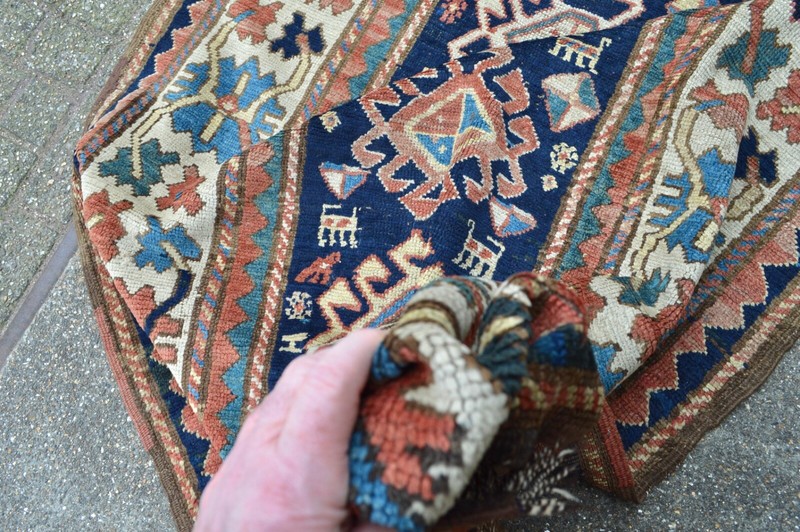 FABULOUS ANTIQUE NIGHT BLUE KAZAK CAUCASIAN LONGRUG 1890's ***WWS*** SHIRVAN gallery