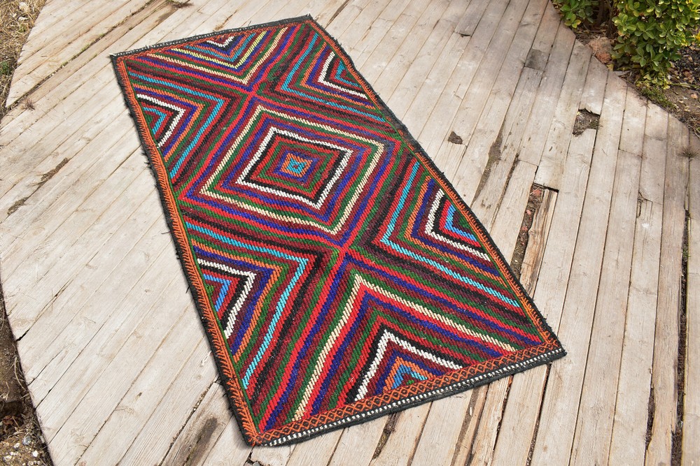 Turkish Kilim Rug 38''x78'' Handwoven 3x6 Konya Cicim Kilim 98x200cm Jajim Rug