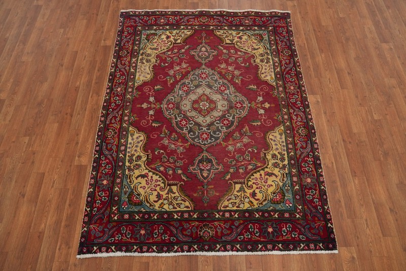 Vintage Traditional Style Red Wool Rug 5x6 ft Hand-knotted Floral Capet gallery