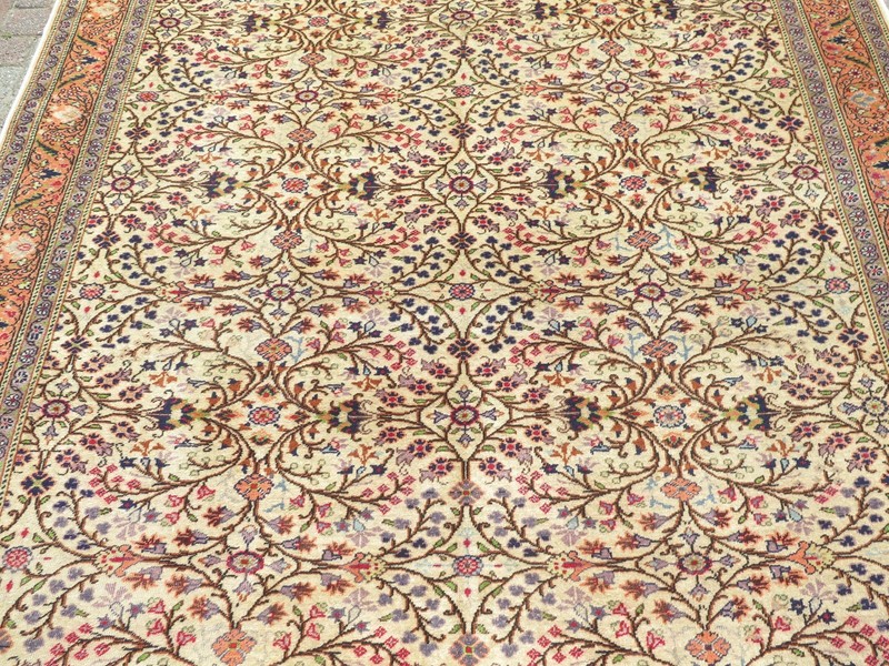 Vintage Turkish Handmade Wool Carpet, Large Floor Rug, Floral Beige Rug 78"x117” gallery