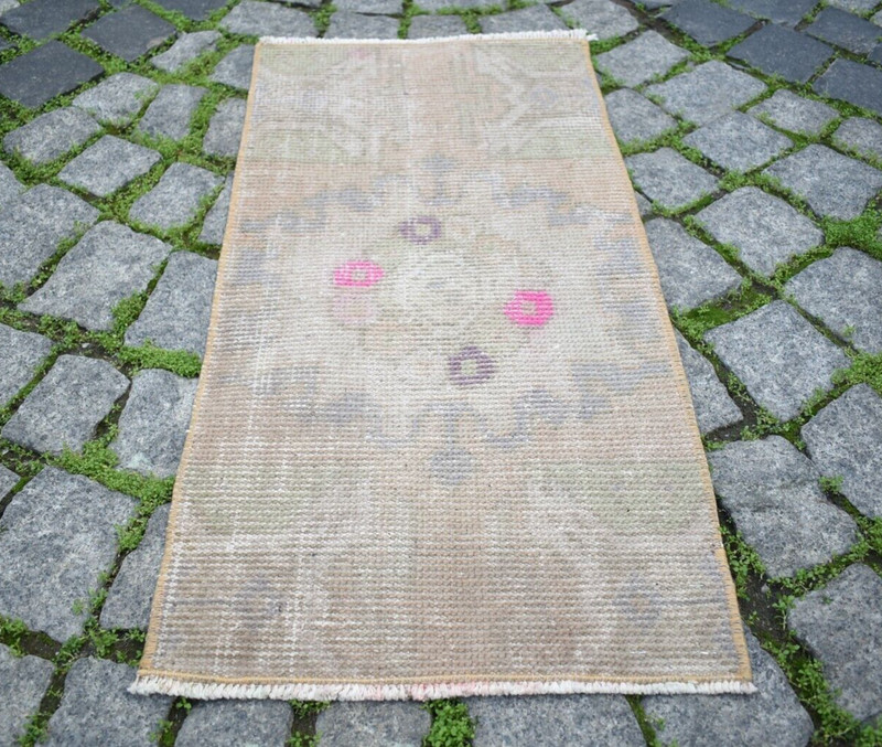 Vintage Turkish Rug 16'' x 30'' Anatolian Rug Hand-Knotted Rug Small Doormat Rug gallery