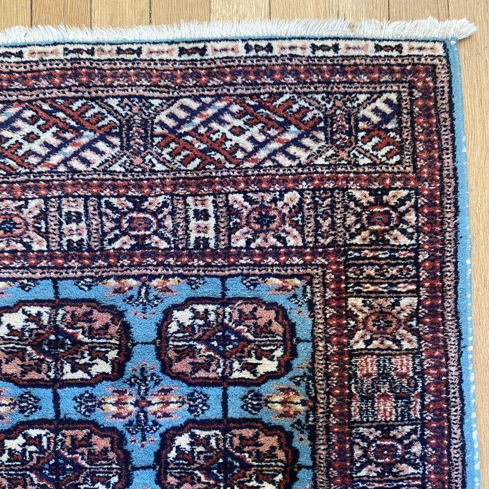 Vintage Rug 2' 1 x 3' 4 Blue Hand Knotted Oriental Rug Bokhara