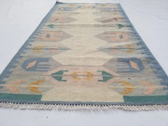Vintage Handmade Traditional Geometric Beige Kilim Floor Rug Carpet 5.1×2.7ft