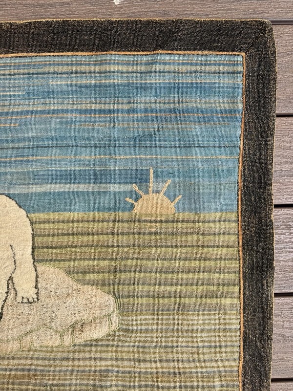 Antique GRENFELL Hooked RUG Polar Bear 39 X 27 Newfoundland LABRADOR Canada gallery