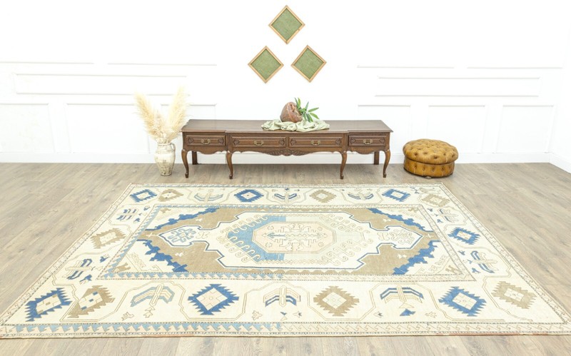 Oversize Turkish Oushak Rug – 7'6"x10'10" – Mid Century Modern Geometric Carpet gallery