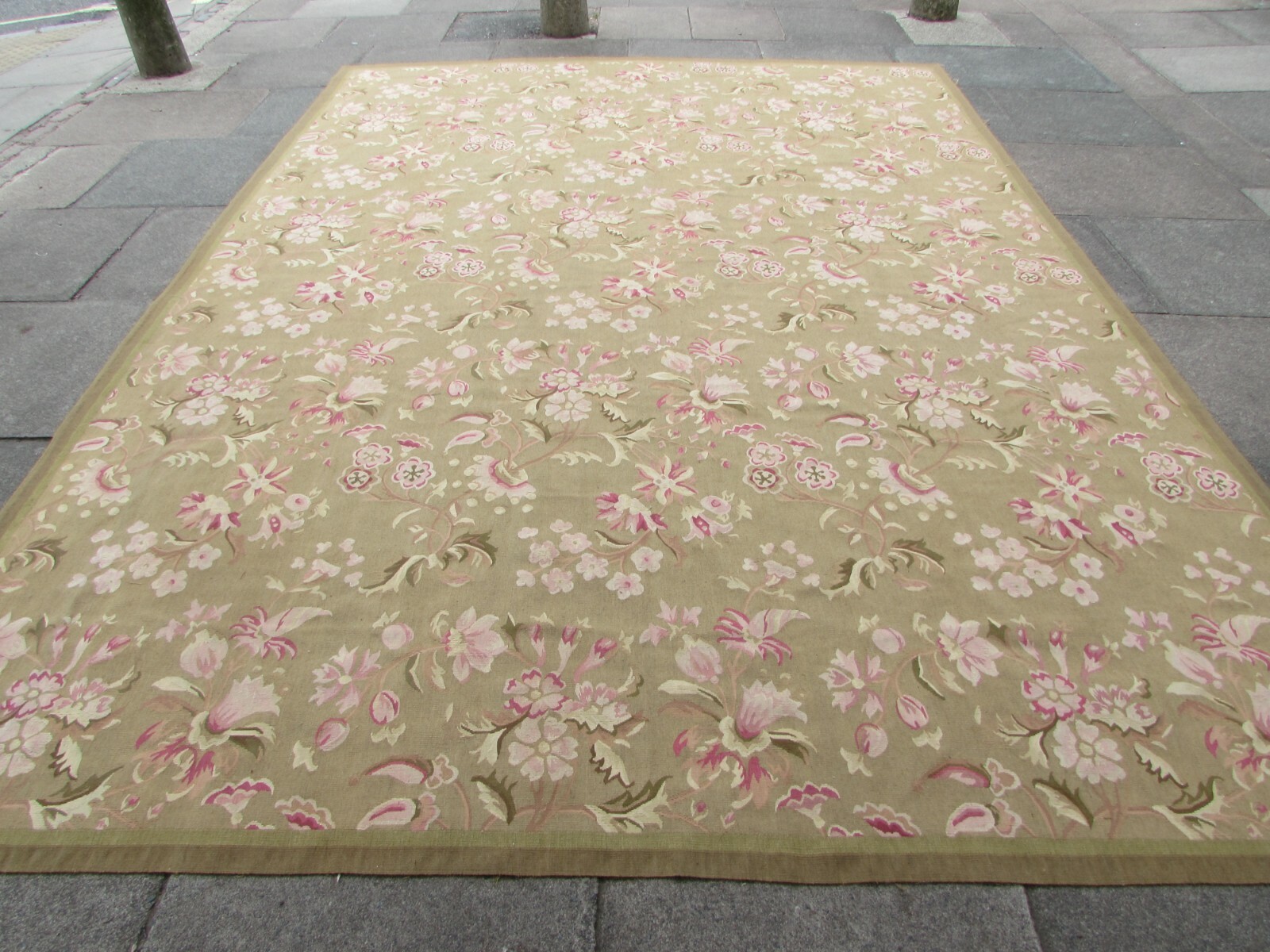 Vintage Hand Made French Design Wool Green Large Original Aubusson 366X264cm gallery