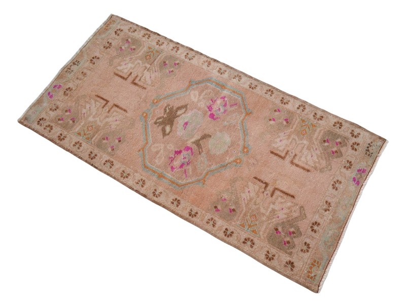 Vintage Hand-Knotted Turkish Rug Small Oushak Rug Wool Door Mat 1' 10" x 3' 7" gallery