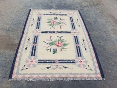 Vintage Handmade Traditional Floral Blue Kilim Floor Rug Carpet 164x119cm