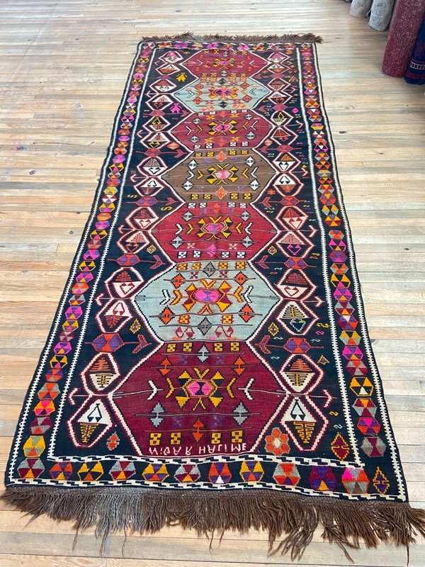 Vintage Kars Kilim 4x11 Large Runner Wool Natural Root Dye Turkish Flatweave Rug gallery