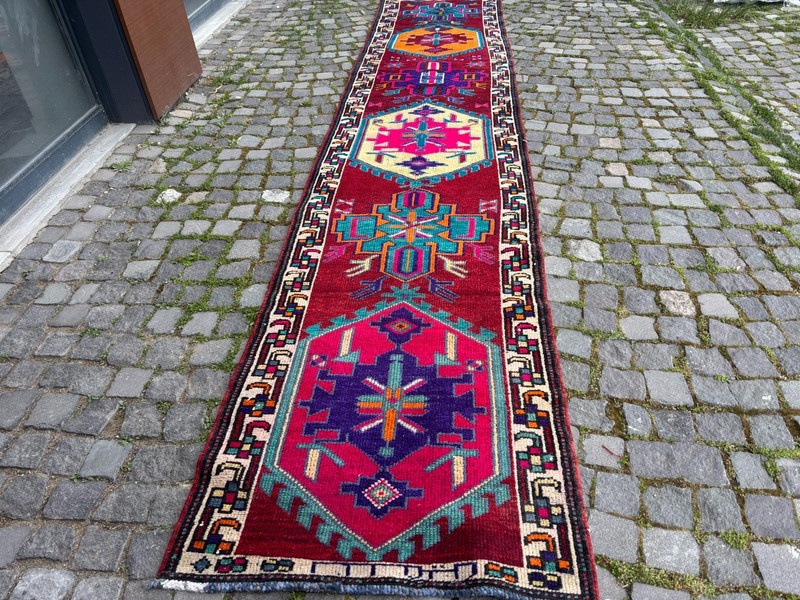 Wool rug, Bohemian rugs, Runner rug, Handmade rug, Turkish rug | 2,8 x 14,5 ft gallery