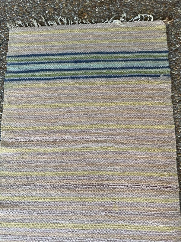 Vintage Handwoven Wool Rug 24.5"x48.5" Pastel Striped Flat Weave MCM gallery