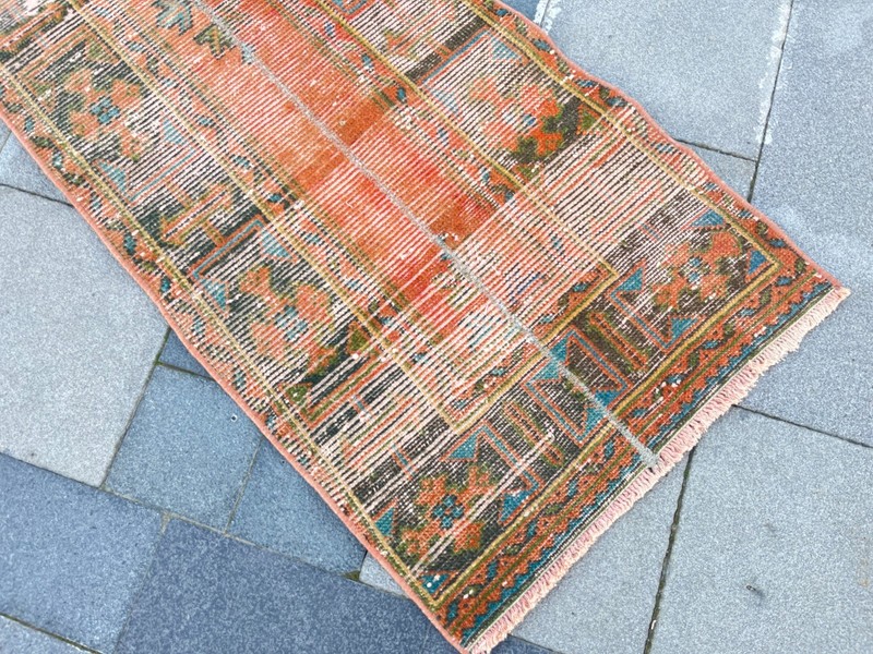 Vintage Turkish Runner Rug 1.9x11.4 ft Handmade Wool Tribal Terracotta gallery