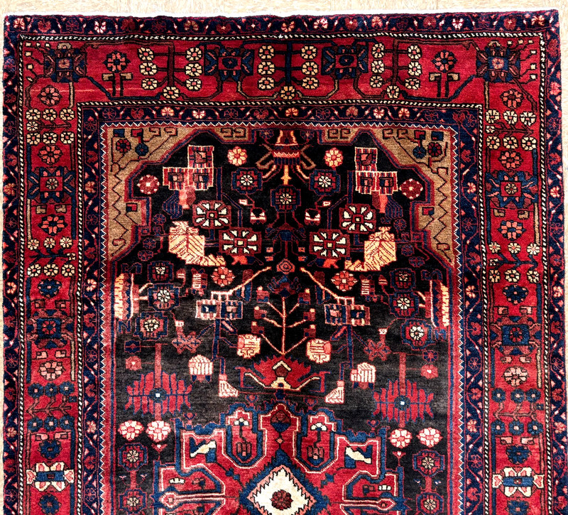 Vintage Nahavand Tribal Hand Knotted Wool Oriental Area Rug 5x9 Black Red Boho gallery