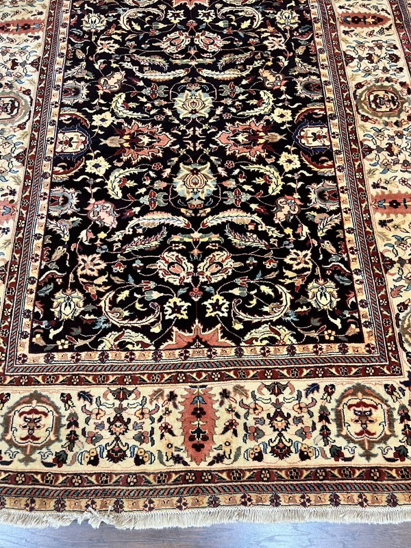 Indian Rug 5x15 Wide Runner Wool Handmade Vintage Oriental Carpet Black Cream gallery