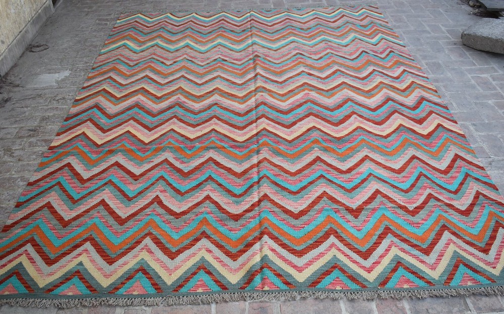 8'7 x 11'9 Handmade vintage afghan tribal khotrang wool kilim rug, 9x12 area rug