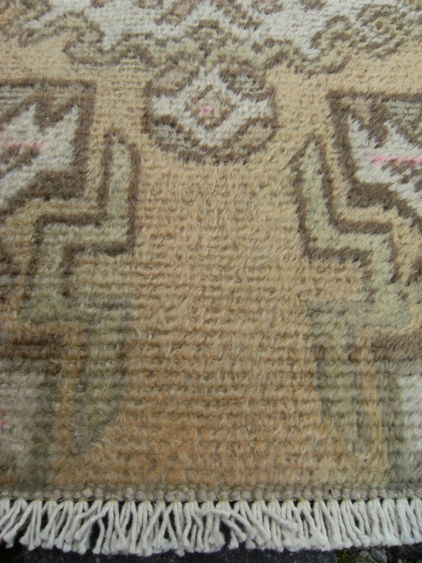 Vintage Small Rug 18'' X 32'' Muted_Color Anatolian Low Pile OUSHAK Yastik Rug gallery