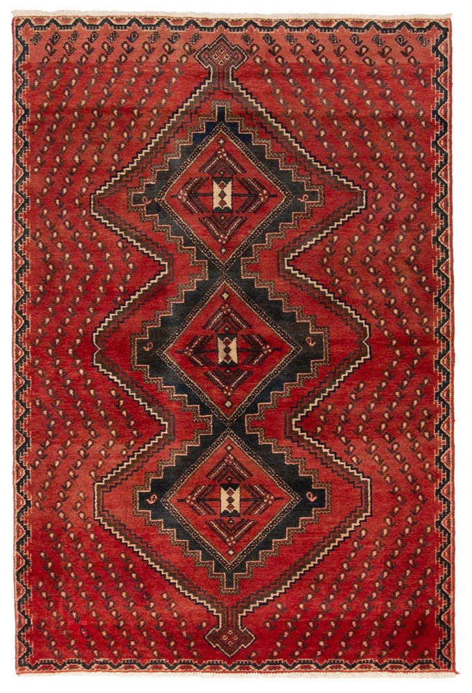 Vintage 4'2" x 6'4" Traditional Hand Knotted Vegetable Dye Wool Area Rug