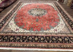 Per’sian Ta’briz Rug 10×13 Floral Medallion Salmon Handmade 330 KPSI