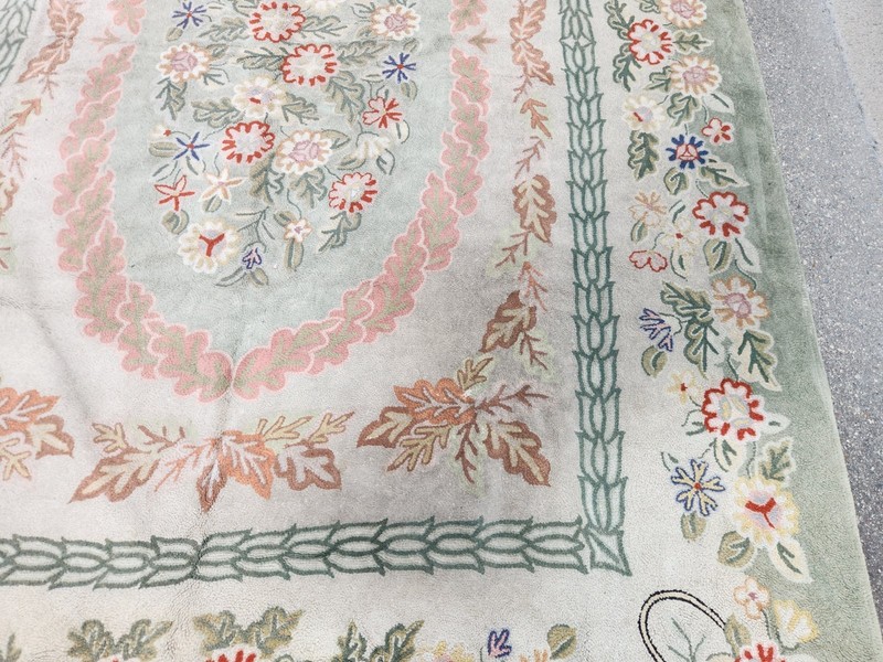 Vintage Shabby American Carolina Wool Looped Hand Hooked Rug 8' X 11'5" gallery